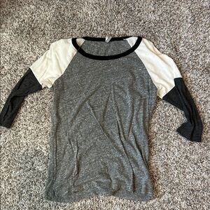 BKE Women's Gray, White and Black Raglan Long Sleeve Tee